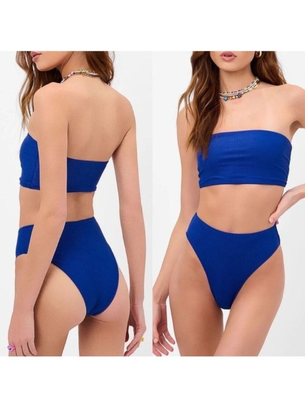 NWT Frankie's Bikinis Jenna Ribbed High Waist Bikini Bottom XXL Cerulean Swim